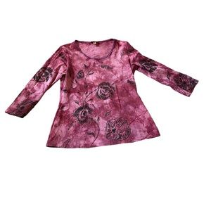 Pink Rose Beaded Bamboo Three Quarter Sleeve